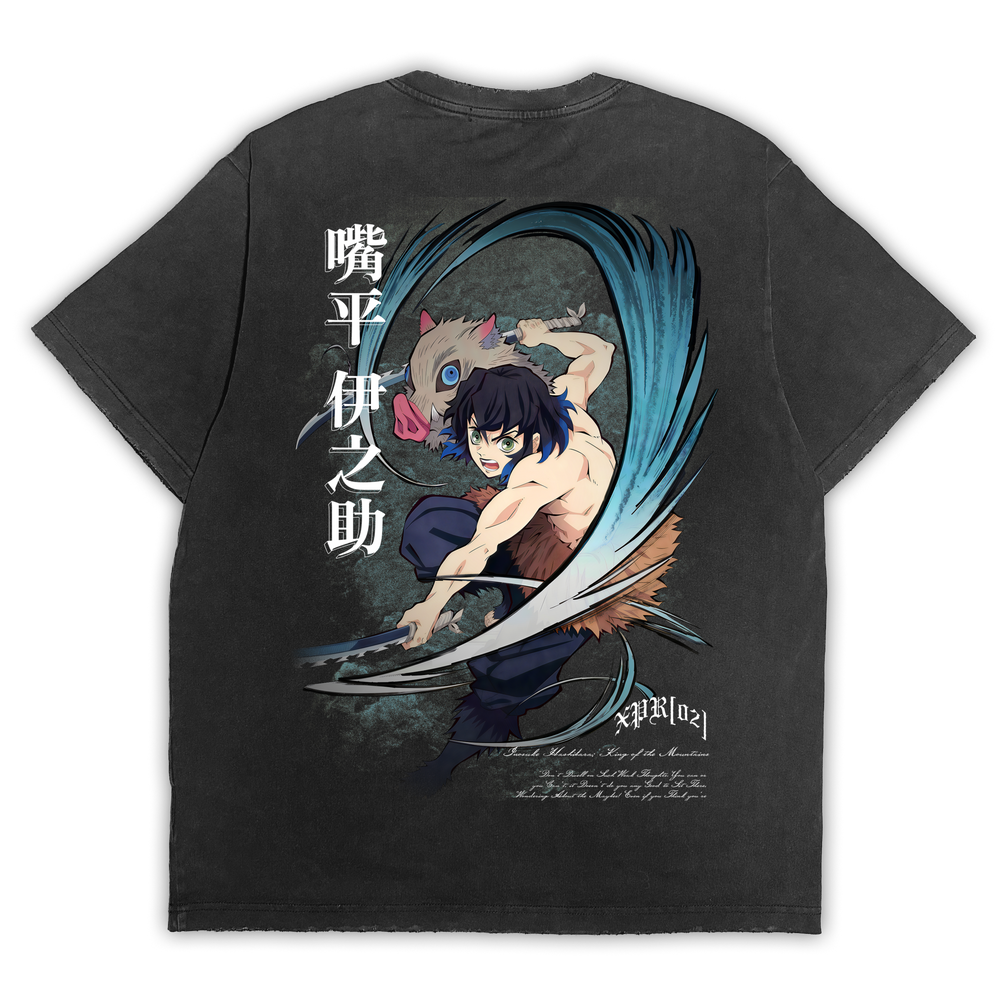 Demon Slayer "King of the Mountains" Distressed Black Tee