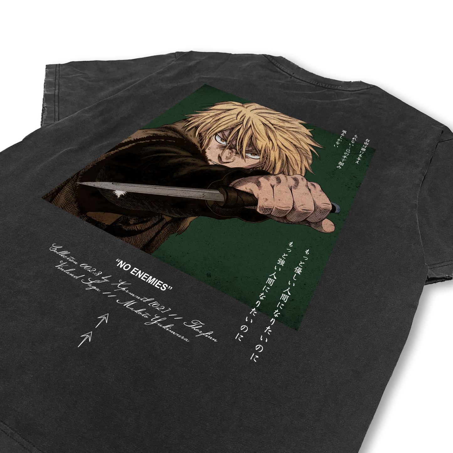Warriors Vinland Saga "No Enemies" Distressed Black Tee