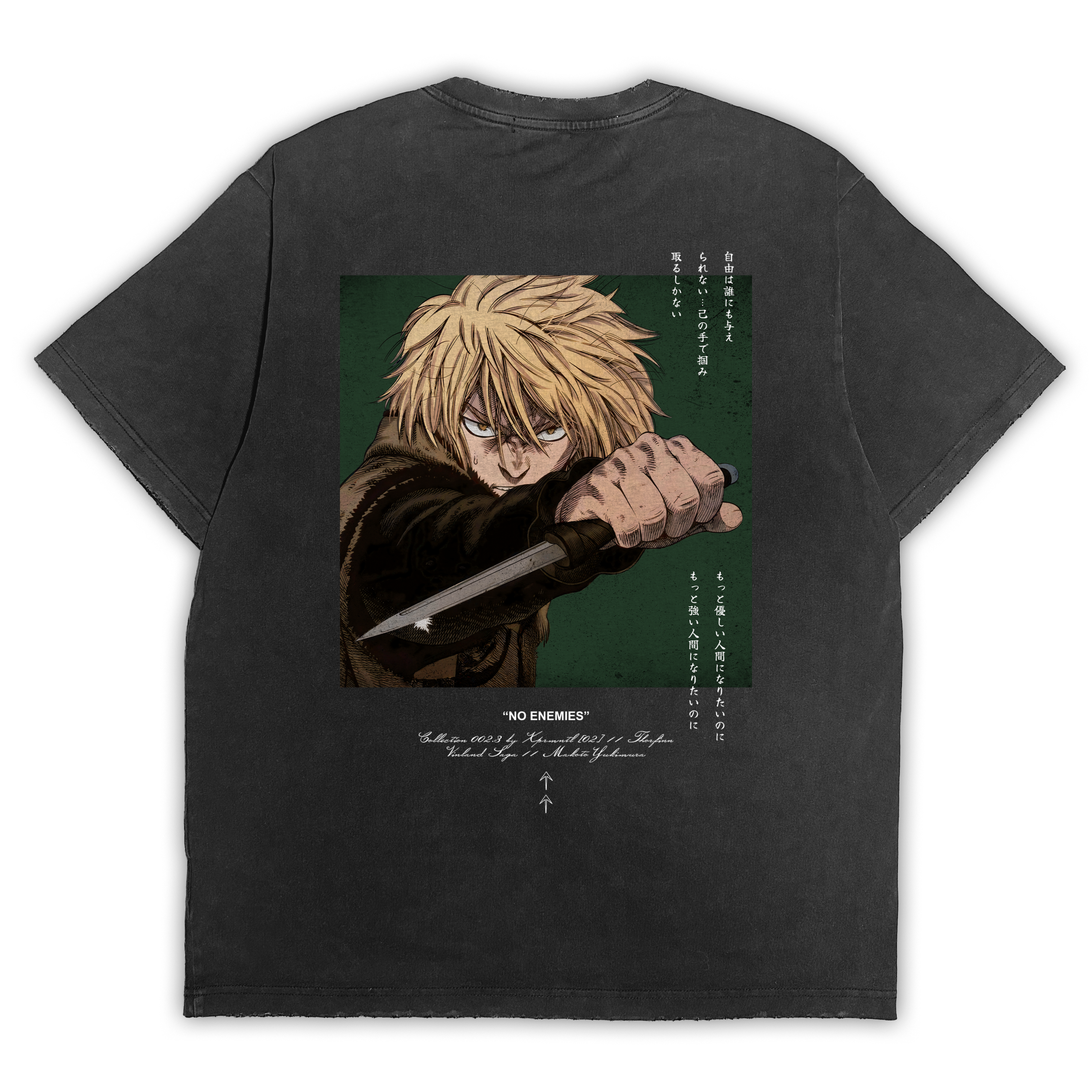 Warriors Vinland Saga "No Enemies" Distressed Black Tee